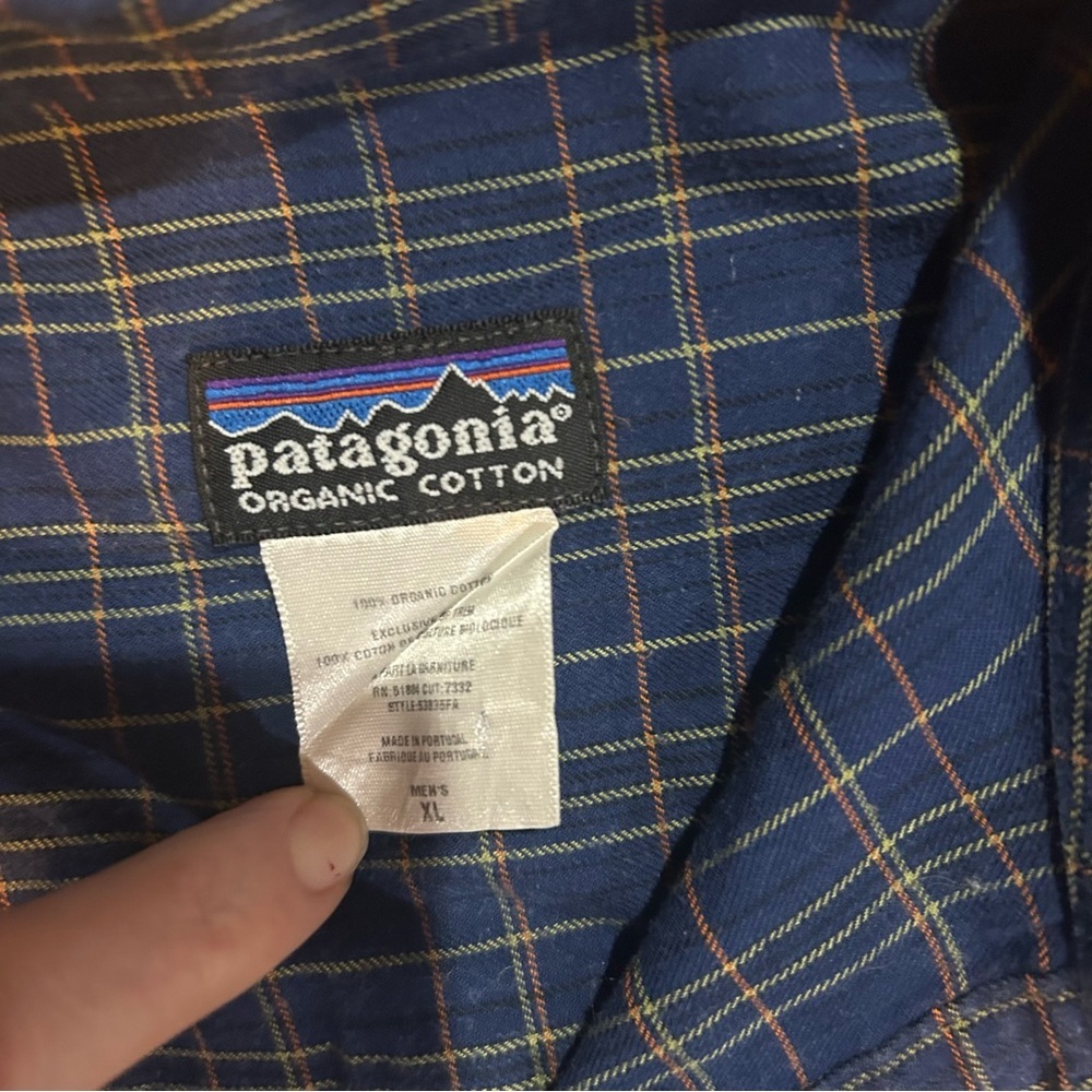 Patagonia Organic Cotton Plaid Button-Down Shirt Men’s XL Blue Long Sleeve - Picture 2 of 6